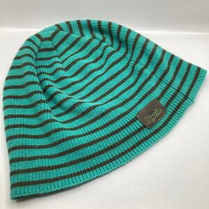 Y2K Burton Ronin Green & Brown Stripe Ribbed Slouchy Beanie Skater Ski Grunge